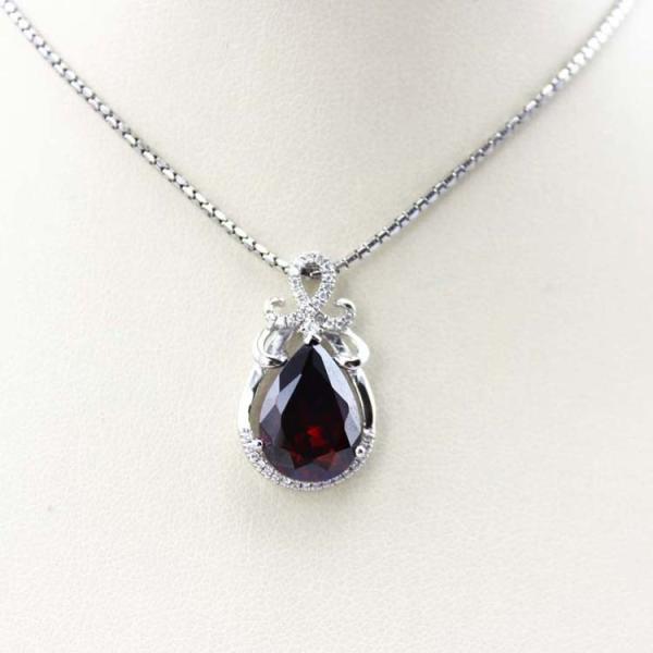 Fashion Silver Jewelry Pear-Shaped Garnet Cubic Zircon Pendant(PSJ0405)