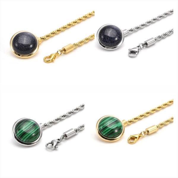 Wedding Men Suit Lapel Pin Brooches With Chain Blue Sandstone Malachite Inlay