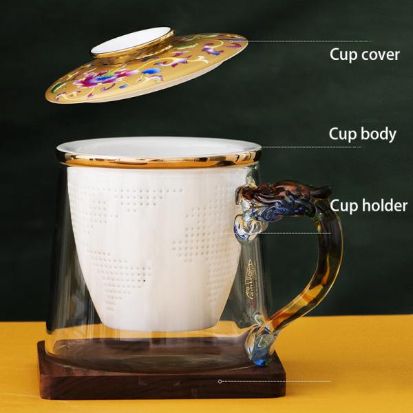 Cadmium Free 450ml Clear Ceramic Filter Glass Tea Cup