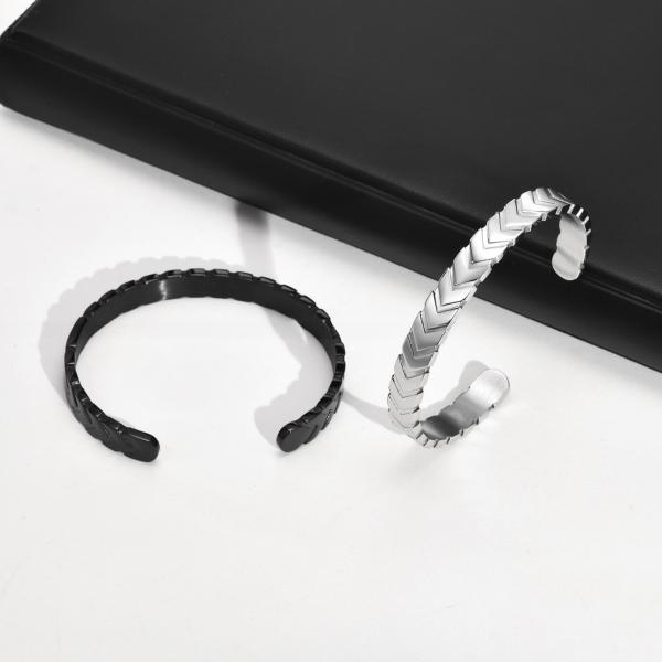 Stainless Steel Arrows Open Metal Cuff Bangle Silver or Black for Boys and Men