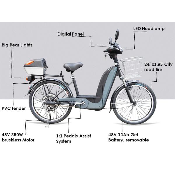 32km/H Electric Pedal Assisted Bicycle 24 Inch Wheel 350W Brushless Motor