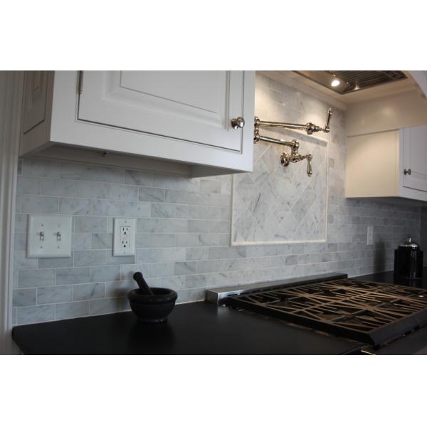 Large Decorative Marble Mosaic Subway Tile Beveled Mesh For Tea Room