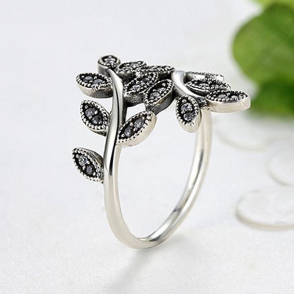 Sterling Silver Pave Clear Cubic Zircon Leaves Band Ring Vintage Style Jewelry (R12281)