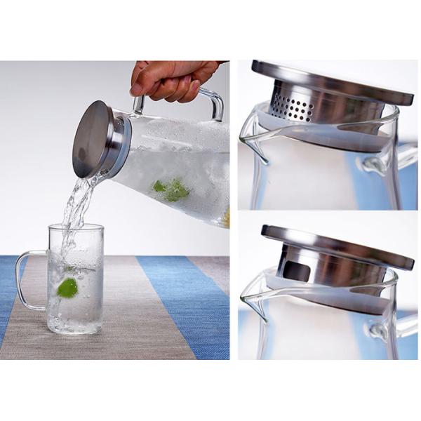 304 Stainless Steel Lid Clear Glass Water Pitcher , Hot Water Glass Pitcher