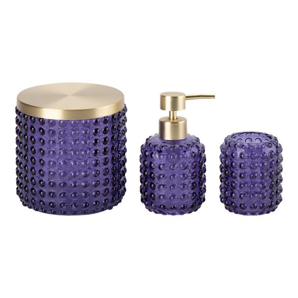 3pcs Glass Bathroom Accessories Set Dark Blue With Golden Part Round Shape Big Dots