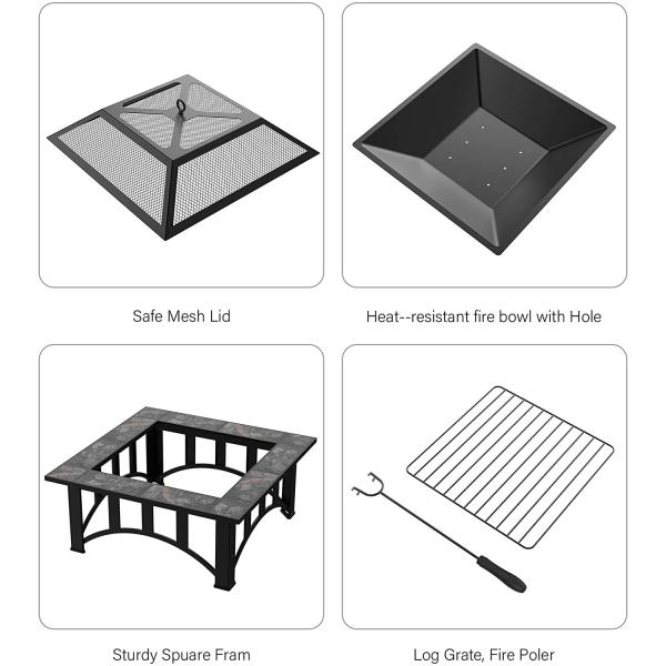 Outside Table Square Patio Outdoor Barbecue Fire Pit With Ceramic Tile
