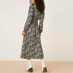 Custom Logo Elastic Waist Dress Zebra Print Long Sleeve For Women Clothing