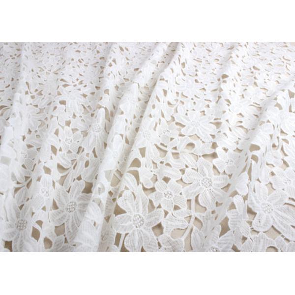 Ivory Guipure Cotton Stretch Lace Fabric By The Yard With 3D Flower Design