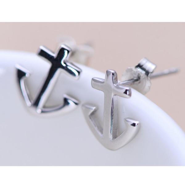925 Sterling Silver Anchor Shape Stud Earrings Women Jewelry (XH041998W)