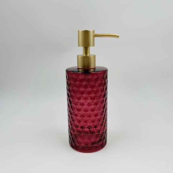 Glass Bathroom Accessories Empty Liquid Bottle Luxury Set Rose Red Diamond Pattern For Home
