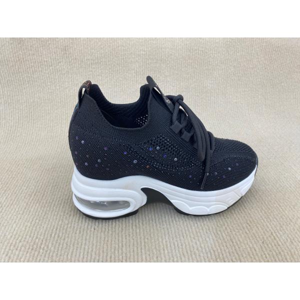 Flyknit Black Platform Loafers With Crystal Surface And Breathable Mesh