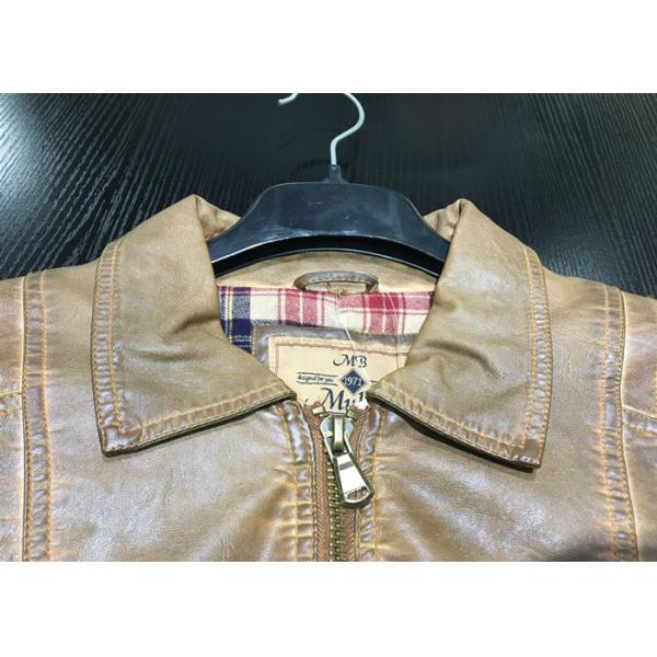 Brown Color Faux Pu Leather Coat For Mens Garment Dyed Technical With Belt