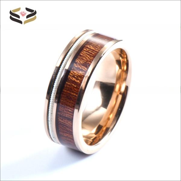 8mm Mens Tungsten Wedding Band Ring Rose Gold Finished With Koa Wood Inlay
