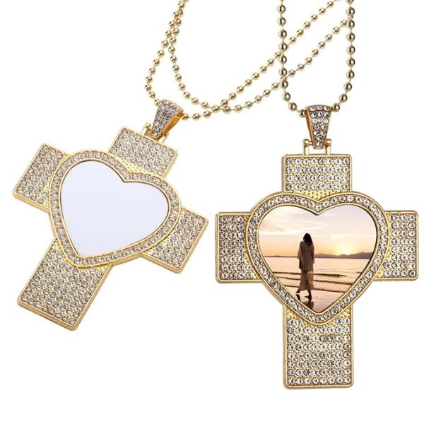 Hip Hop Men Cross Necklace Sublimation Rhinestone Necklace Jewelry Blanks
