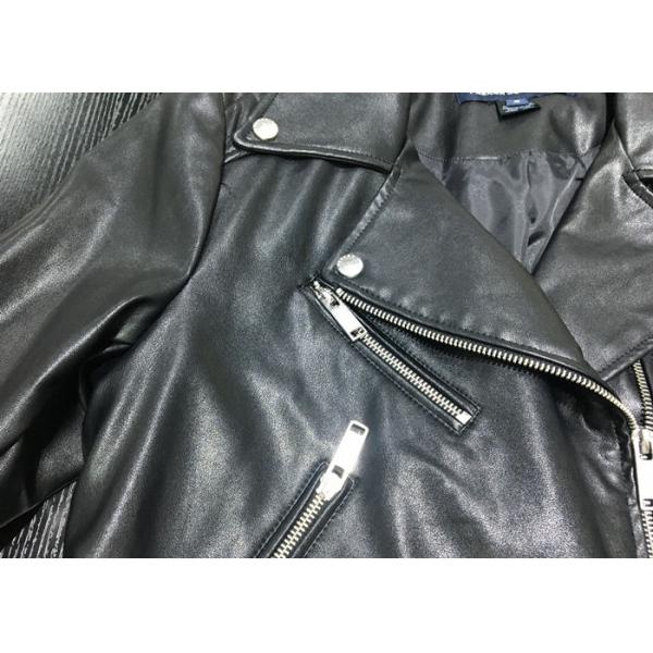 Pleather Biker Zip Through Placket Ladies PU Jacket , Black PU Coat For Winter