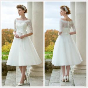 Quality Short wedding gown Lone sleeves Bridal wedding dress#Betty-W172 wholesale