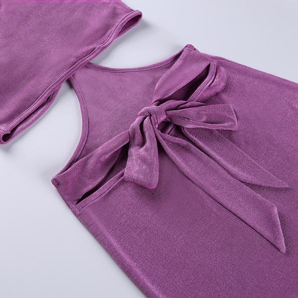 Hollow Back Bow Tie Long Sleeve V Neck Bodycon Dress Slim Hollow Stitching