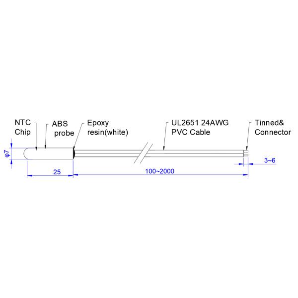 ABS Probe PVC Lead 10K Fridge Temperature Sensor NTC Thermistor Moistureproof