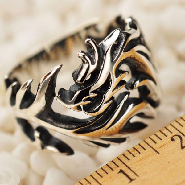 Mens 925 Sterling Silver Band Ring Retro Vintage Dragon Style Ring (XH036317)