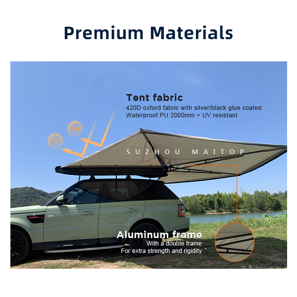 Awning tent attached to vehicle
