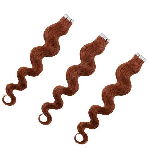 Cheap Professional Seamless Tape In Human Hair Extensions Copper Red Body Wave for sale