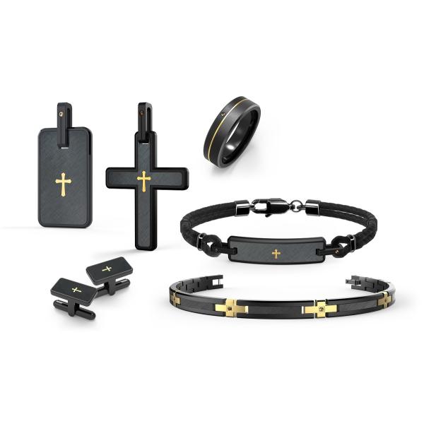 Leather Onyx Stone Stainless Steel Jewelry Sets Men Necklace Earrings And Ring Set