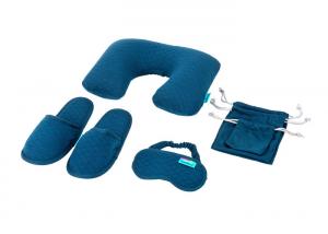 China Simple Airplane Travel Kits Inflatable Neck Pillow Eye Mask Closed toe Slippers and Single Pouches on sale