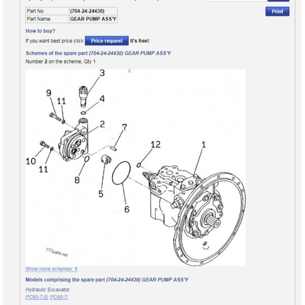 Belparts Excavator 704-24-24430 HPV95 Gear Pump For PC60-7 PC75