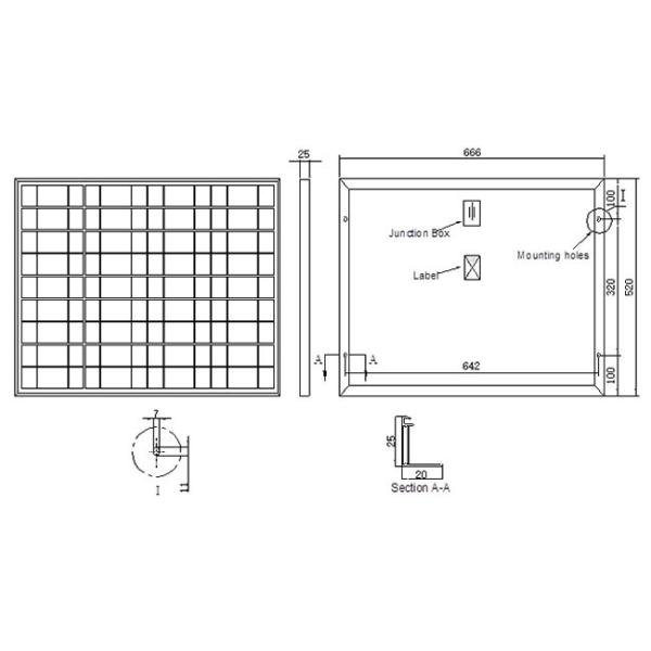 High Efficiency 50 Watt Polycrystalline Solar Panel Anodized Aluminum Alloy Frame
