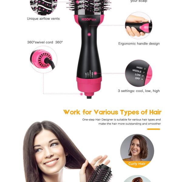 220V Hair Dryer Brush Round Blow Dryer 3 In 1 Straightening Hot Air Brush Anti Scald