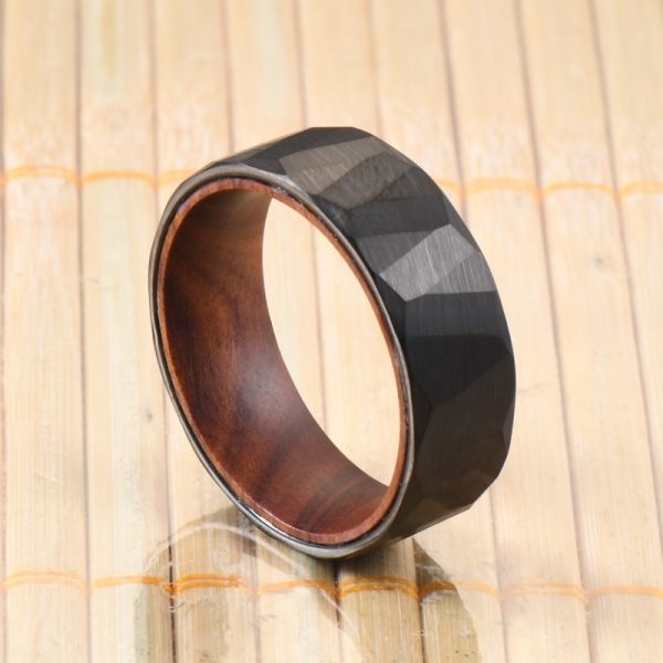 8mm Faceted Silver Black Iron Wood Sleeve Inlay Tungsten Ring Plating black for Men Women Inlay technology Channel setting