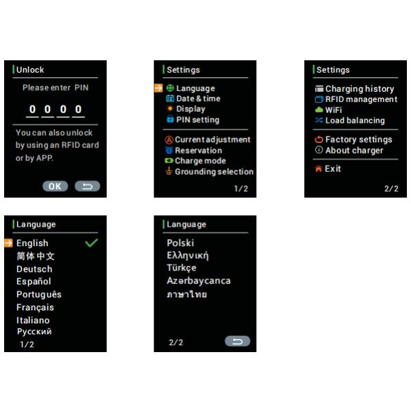 New Portable EV Charger with 2.4 Inch Screen APP Bluetooth WIFI RFID Card Intelligent Car Charger