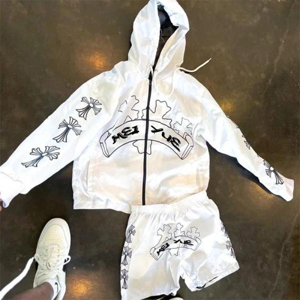 Custom Double Layer Nylon Hoodies Oversized Jacket Cropped Shorts Jogging Suit Unisex Wiindbreaker Zip up Hoodie and Short Set