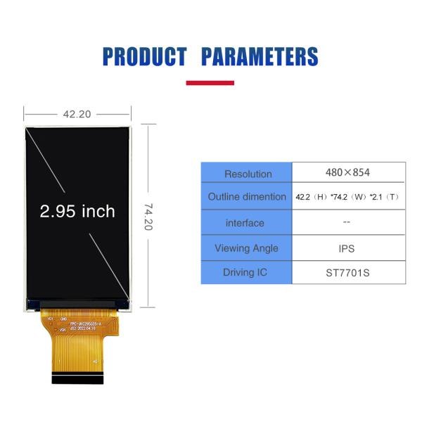 2.95 Inch TFT LCD Module 480x854 Resolution MIPI IPS IC ST7701S