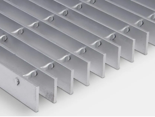 Industrial Galvanized Steel Grating Stair Treads with Non-Slip Stair Nosing and 1'' Height