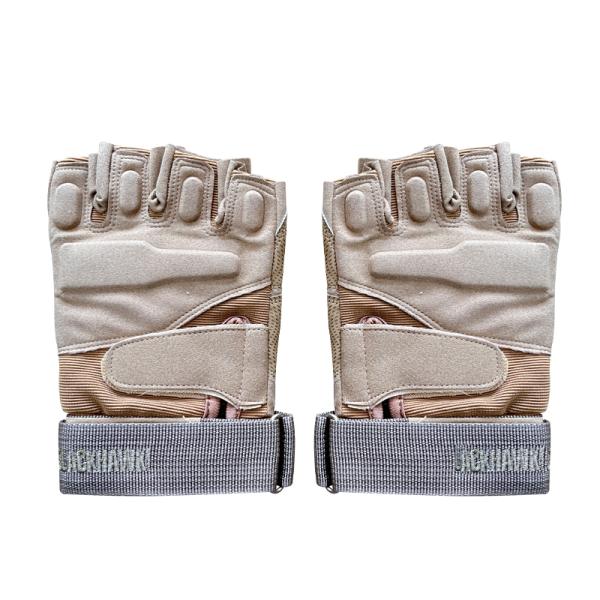Unisex Finger Slits Half Finger Khaki Training Gloves for Safety Protection