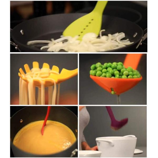 Nonstick Cooking Made Stylish 5-Piece Compact Nesting Utensil Set in Vibrant Colors