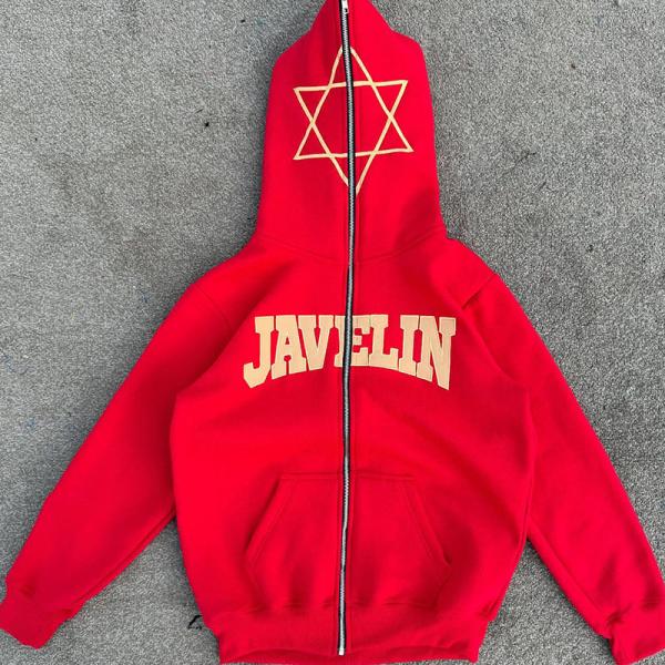 Windproof Distressed Applique Embroidery Hoodie Oversized Red Streetwear Hoodie