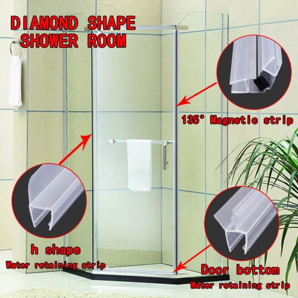 PVC Transparent Glass Shower Door Seal Strip H Shape Bathroom Water Retaining Strip