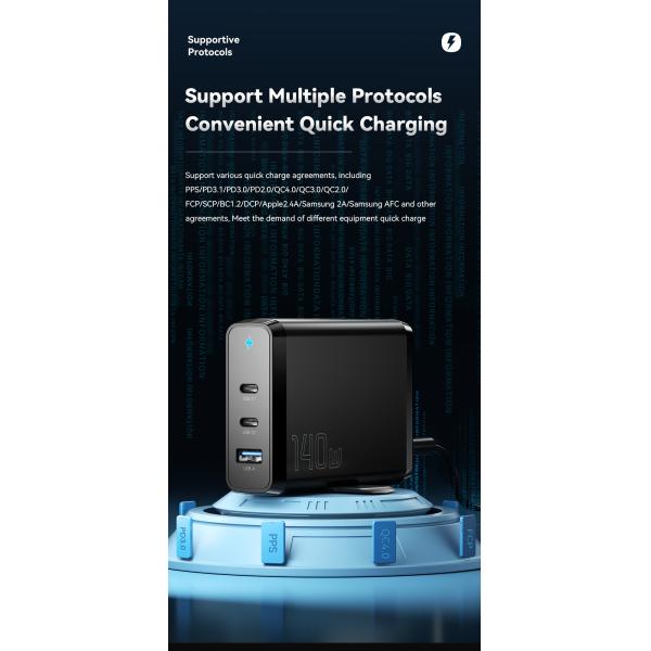 Dual USB Ports Travel Type C Desktop GaN Chargers 140w Quick Charging Phone Accessories