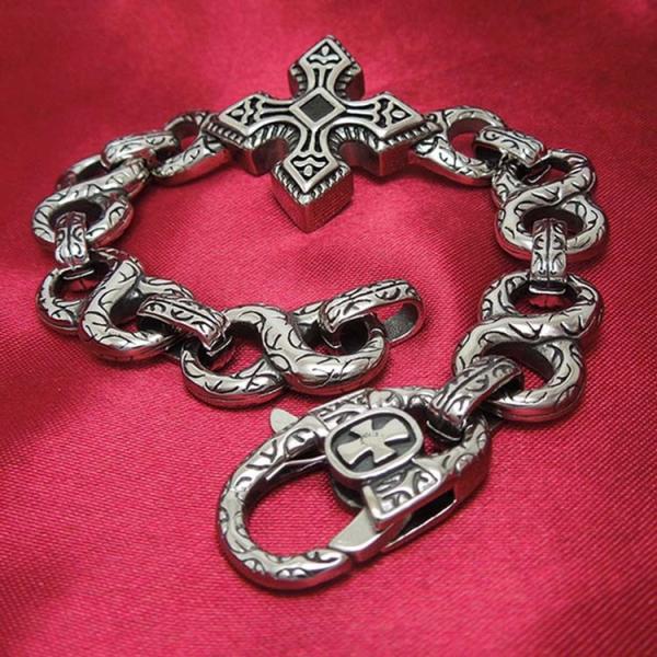 Men's Vintage Silver Plated 316l Titanium Stainless Steel Chain Cross Bracelet (JCE147)