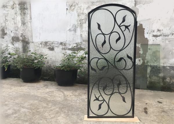Cheap Rust Prevention Wrought Iron Glass Door Inserts , Hollow Iron Glass Doors for sale