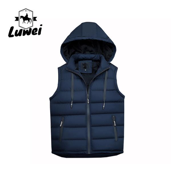 Winter Black Polyester Cotton Thick Hooded Utility Slim Fit Sleeveless Man Cotton Quilted Waistcoat Vest