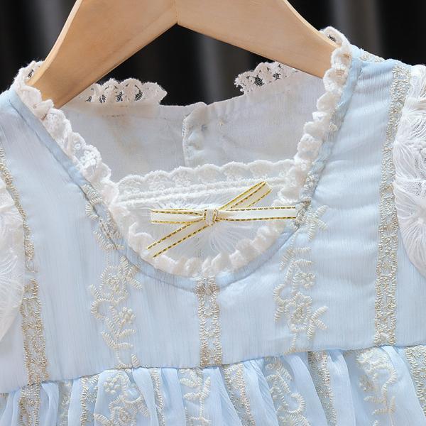 Sky Light Blue Lace Children'S Dress Clothing For Girls Summer Season
