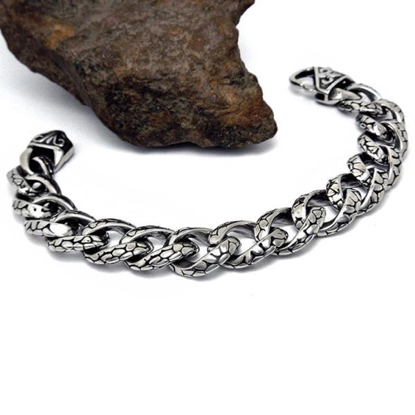 925 Silver Plated Thai Vintage Old Fashion Titanium Stainless Steel Curb Chain Bracelet(CE351)