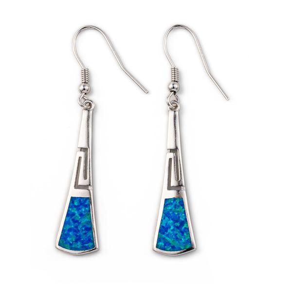 925 With Sterling Silver Blue Retro Opal Greek Meander Key Earrings 925 With Sterling Silver