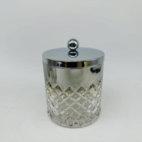 Glass bathroom accessories round shape with Ion plate and diamone pattern luxury bath accessories soap dish holder hand soap dispenser