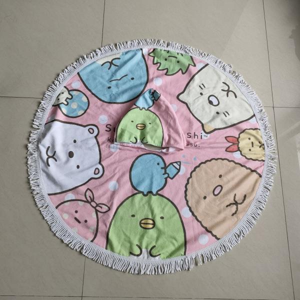 Hotsale round microfiber custom poncho towel kids printing beach tassel poncho beach towel