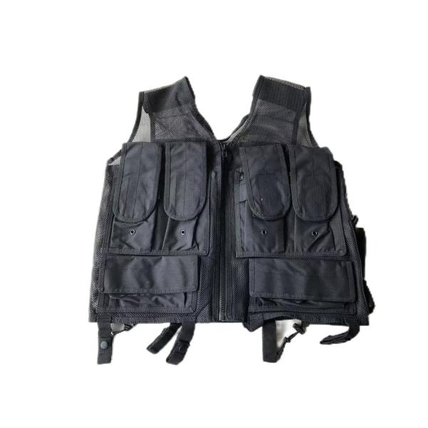 Black MOLLE Polyester Black Security Tactical Vest With Zippers And Buttons