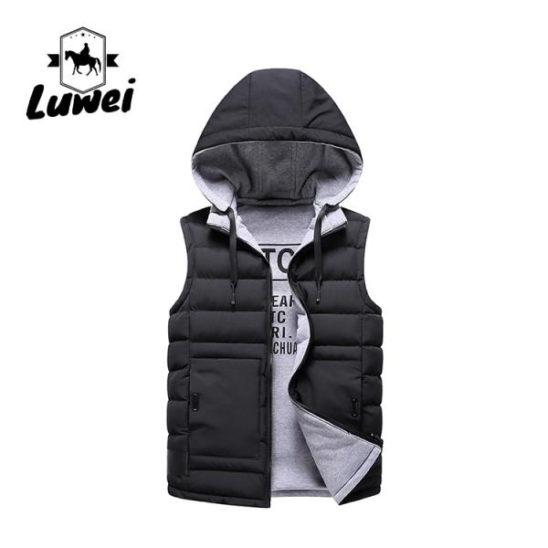 Cotton Padded Cold Weather Vest Regular Stand Collar Waistcoat With Hooded
